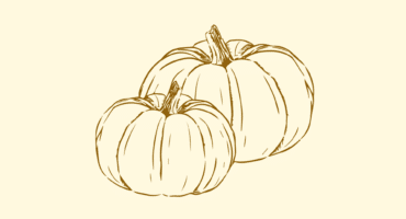 A brown line art illustration of two pumpkins.
